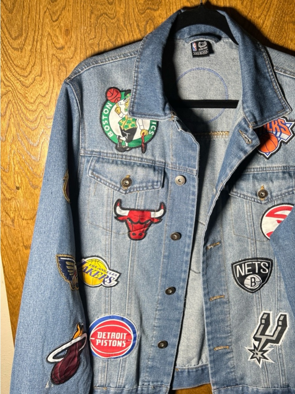 NBA Patch Denim Jacket - Light Blue with Team Logos Size Medium
